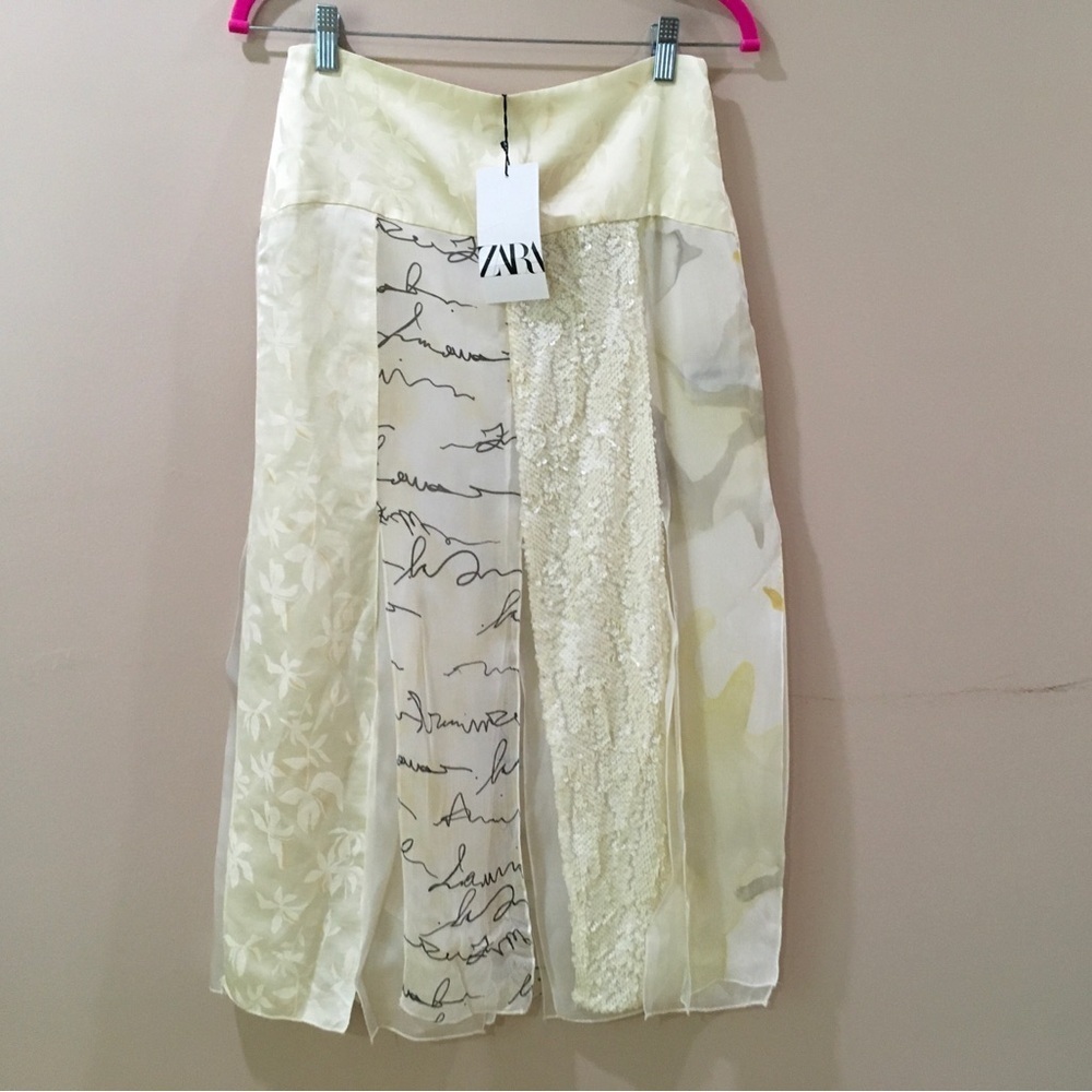 ZARA patchwork midi skirt ZW collection SEQUINS GRAPHICS Women’s Small 2743/175